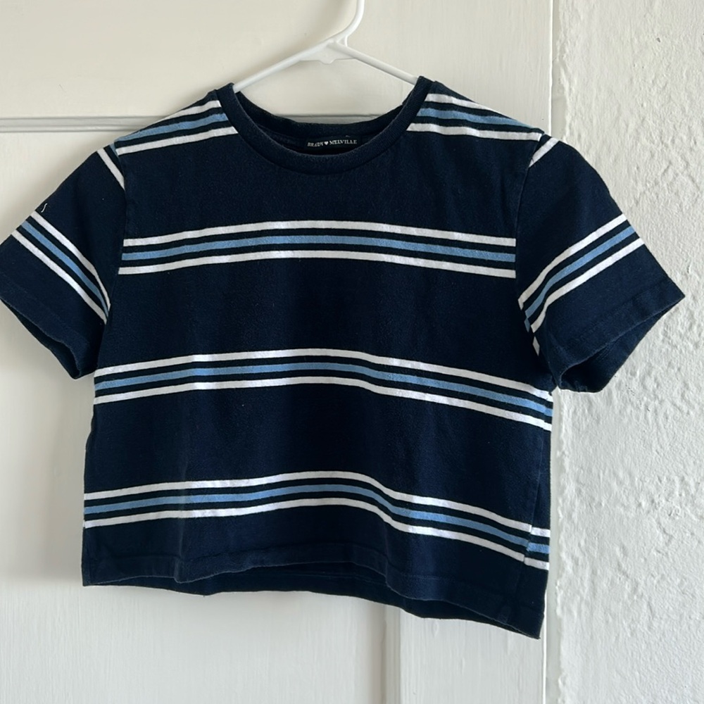 Brandy Melville Navy Blue Striped T Shirt